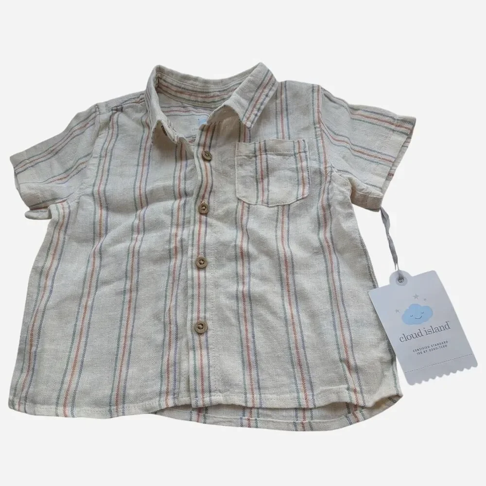 Cloud Island Baby Boy Boho Neutral Striped Gauze Shirt & Rust Corduroy Pants Set